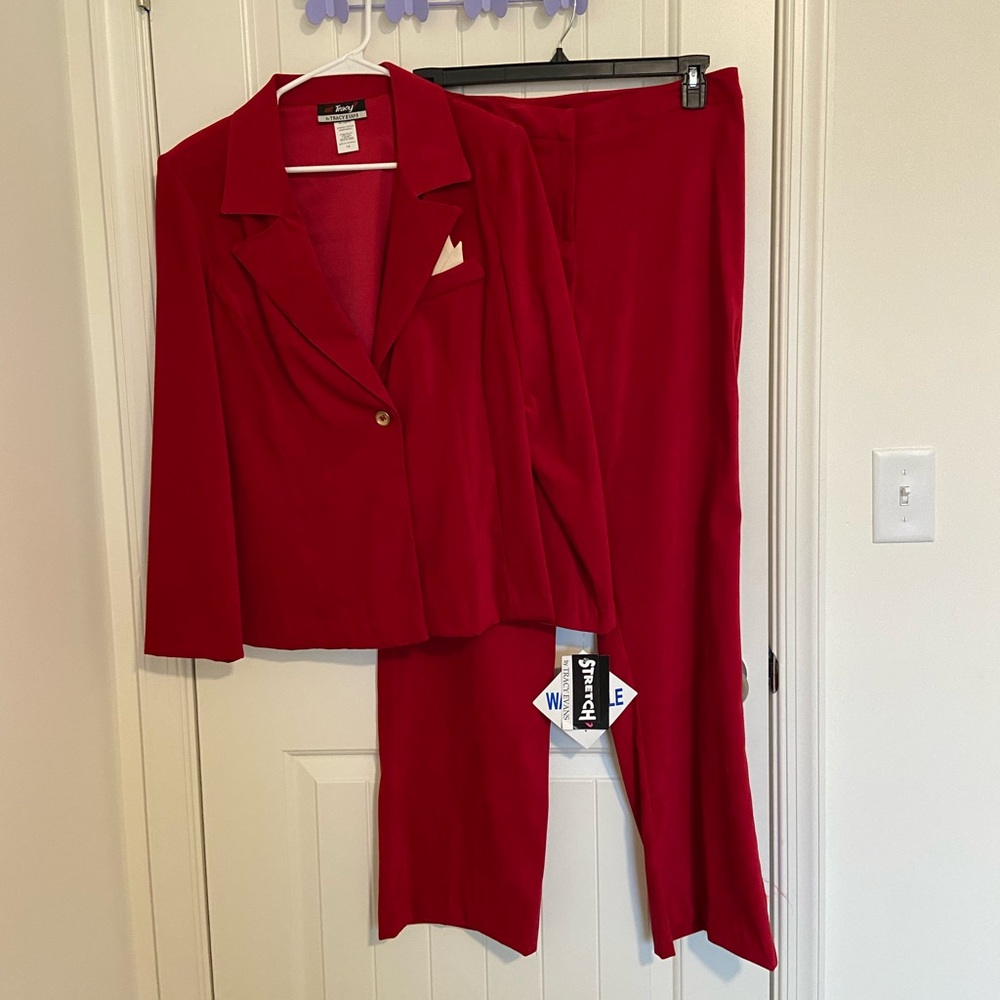 NEW Vintage‎ Tracy Evans women’s red soft velvet matching pantsuit set size 14